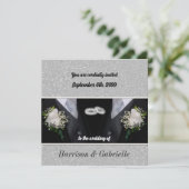 Zwei Grooms Black Tux Gay Wedding Einladung (Stehend Vorderseite)