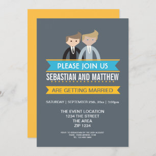 Zwei Grooms Cartoon Hochzeit Gay Themed Einladung