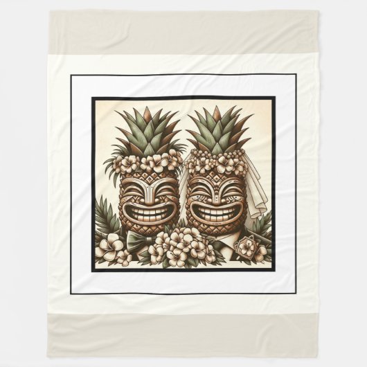 Zwei Grooms Gay Pineaple Tiki Head Retro Hochzeit Fleecedecke (Vorderseite)