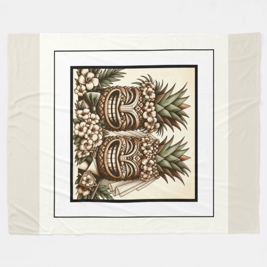 Zwei Grooms Gay Pineaple Tiki Head Retro Hochzeit Fleecedecke (Vorderseite (Horizontal))