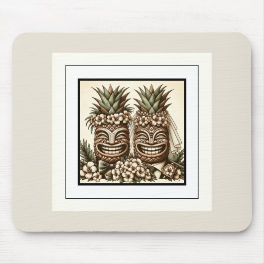 Zwei Grooms Gay Pineaple Tiki Head Retro Hochzeit Mousepad (Vorne)
