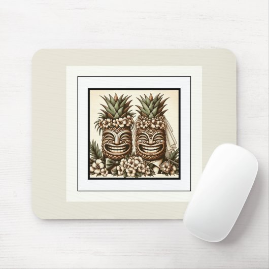 Zwei Grooms Gay Pineaple Tiki Head Retro Hochzeit Mousepad (Mit Mouse)
