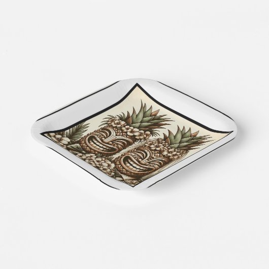 Zwei Grooms Gay Pineaple Tiki Head Retro Hochzeit Pappteller (Gewinkelt)