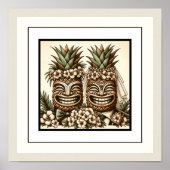 Zwei Grooms Gay Pineaple Tiki Head Retro Hochzeit Poster (Vorne)