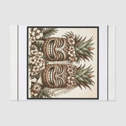 Zwei Grooms Gay Pineaple Tiki Head Retro Hochzeit Seidenpapier (Vorderseite)