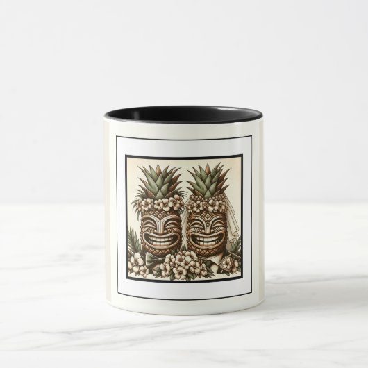 Zwei Grooms Gay Pineaple Tiki Head Retro Hochzeit Tasse (Zentrum)