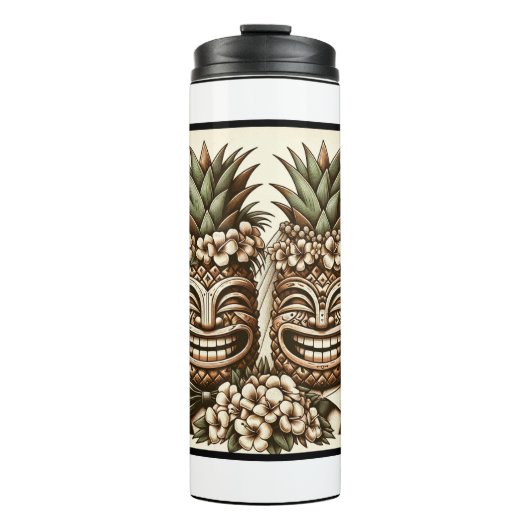 Zwei Grooms Gay Pineaple Tiki Head Retro Hochzeit Thermosbecher (Vorderseite)