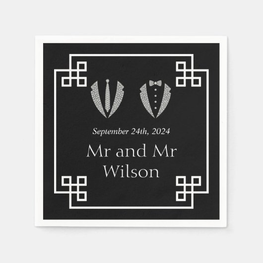 Zwei Grooms Gay Tuxedo Hochzeitsessen Cocktail Serviette (Vorderseite)