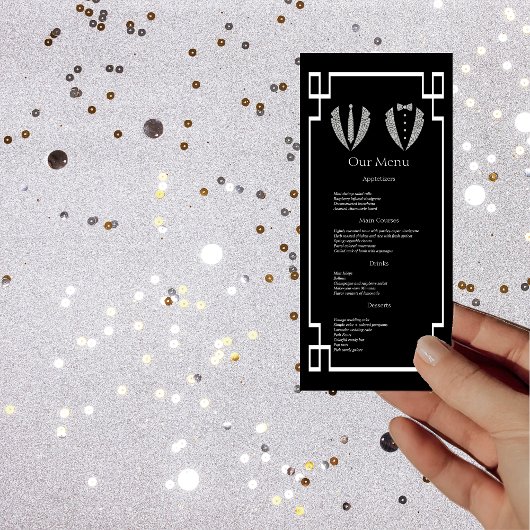 Zwei Grooms Gay Tuxedo Hochzeitsmenü Menükarte