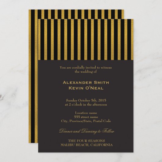 Zwei Grooms Gay Wedding Gold Einladung (Vorne/Hinten)