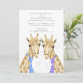 Zwei Grooms Giraffe Gay Wedding Ankündigung (Stehend Vorderseite)