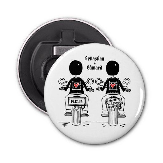 Zwei Grooms Motorrad-Gastgeschenk Hochzeit Flaschenöffner (Vorderseite)