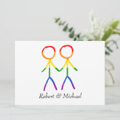 Zwei Grooms Regenbogen-Liebe horizontal Save The Date (Stehend Vorderseite)