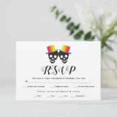 Zwei Grooms Regenbogenfarben Konfetti Homosexuelle RSVP Karte (Stehend Vorderseite)