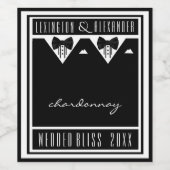Zwei Grooms Tuxedo und Bow Krawatte Schwarz/Weiß Weinetikett (Einzelnes Label)