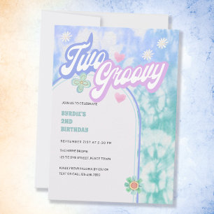 Zwei groovige Pastell-Tie-Dye-2. Geburtstagsfeier Einladung
