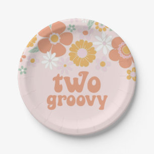 Zwei groovige retro-florale Geburtstagspapierplatt Pappteller
