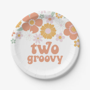 Zwei groovige retro-florale Geburtstagspapierplatt Pappteller