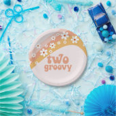 Zwei groovige Retro-Gänseblümchen-Boho-Regenbogen- Pappteller (Party)