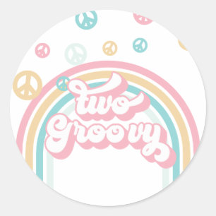 Zwei groovige Retro-Sommer-Regenbogen Runder Aufkleber