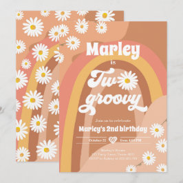 Zwei Groovy 2. Geburtstag 2. Retro Boho Daisy Einladung