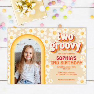 Zwei Groovy 2. Geburtstag Foto Einladung   Retro D