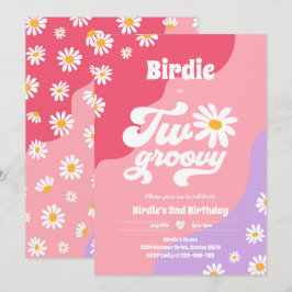 Zwei Groovy 2. Geburtstag Party Boho Retro Daisy Einladung