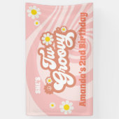 Zwei Groovy 2. Geburtstag Party Retro Daisy Banner (Vertikal)