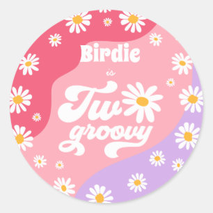 Zwei Groovy 2. Geburtstag Party Retro Daisy Favors Runder Aufkleber