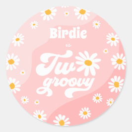 Zwei Groovy 2. Geburtstag Party Retro Daisy Favors Runder Aufkleber