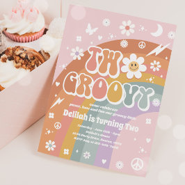 Zwei Groovy 2. Geburtstag Peace Liebe Party Regenb Einladung