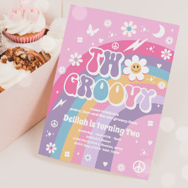 Zwei Groovy 2. Geburtstag Peace Liebe Party Regenb Einladung