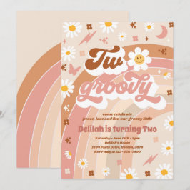 Zwei Groovy 2. Geburtstag Peace Liebe Party Regenb Einladung