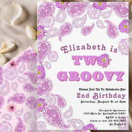 Zwei Groovy 2. Geburtstag Pink Paisley und Blume Einladung