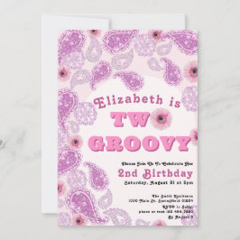 Zwei Groovy 2. Geburtstag Pink Paisley und Blume Einladung