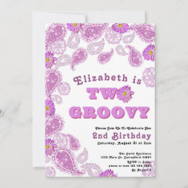 Zwei Groovy 2. Geburtstag Pink Paisley und Blume Einladung