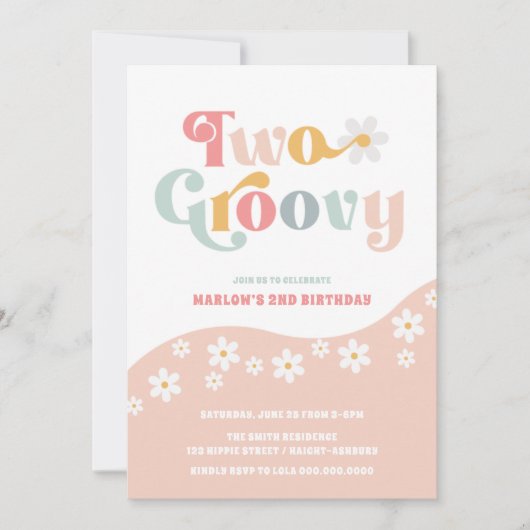 Zwei Groovy 2. Geburtstag Rosa Einladung (Vorderseite)