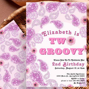 Zwei Groovy 2. Geburtstag Rosa Paisley und Blumen Einladung