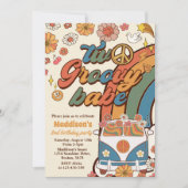 Zwei Groovy Babe Retro Rainbow 2. Party Einladung (Vorderseite)