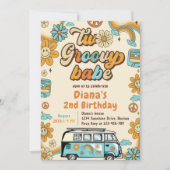 Zwei Groovy Babe Retro Rainbow 2. Party Einladung (Vorderseite)