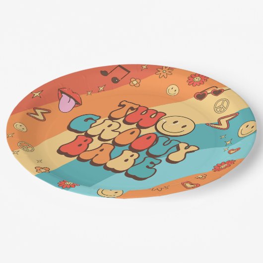 Zwei Groovy Babe Retro Rainbow 2. Party Pappteller (Schrägansicht)
