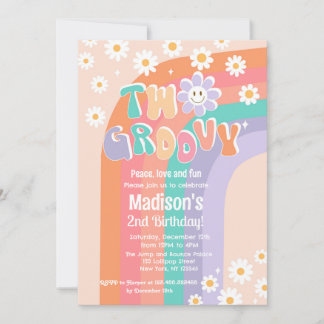 Zwei Groovy Boho Daisy 2. Geburtstag Einladungen