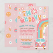 Zwei Groovy Boho Retro 2. Geburtstag Einladungen (Vorne/Hinten)