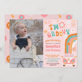 Zwei Groovy Boho Retro 2. Geburtstag Einladungen (Vorne/Hinten)