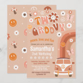 Zwei Groovy Boho Retro 2. Geburtstag Einladungen (Vorne/Hinten)