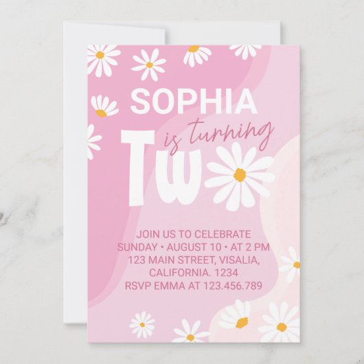 Zwei Groovy Daisy 2. Geburtstag Einladung (Vorderseite)