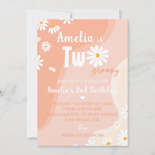 Zwei Groovy Daisy 2. Geburtstag Einladung (Vorderseite)