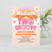 ZWEI Groovy Daisy Blume 2. Geburtstag Einladung (Stehend Vorderseite)