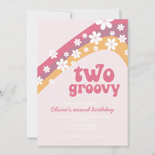 Zwei Groovy daisy boho florale 2. Geburtstag Einladung (Vorderseite)