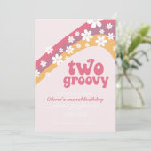 Zwei Groovy daisy boho florale 2. Geburtstag Einladung (Stehend Vorderseite)